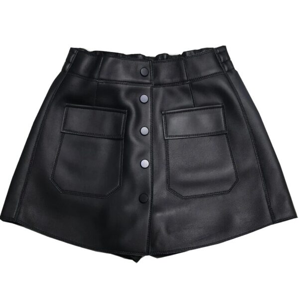 Leather Skirt Shorts For Women 2023 Korean Harajuku High Waist Pocket Single Breasted  A-line Pants Lady White Casual Skorts - Image 7