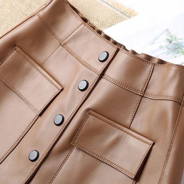 Leather Skirt Shorts For Women 2023 Korean Harajuku High Waist Pocket Single Breasted  A-line Pants Lady White Casual Skorts - Image 6