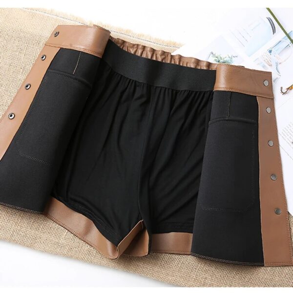 Leather Skirt Shorts For Women 2023 Korean Harajuku High Waist Pocket Single Breasted  A-line Pants Lady White Casual Skorts - Image 5