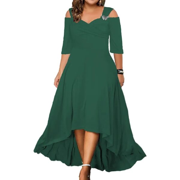 L-5XL Summer Fashion Elegant Long Dress Plus Size Women Clothing Solid Halter Short Sleeve Irregular Casual Dress Dropshipping - Image 9