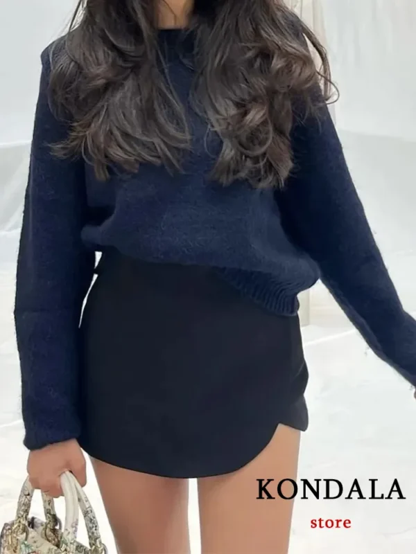 KONDALA Women Fashion 2023 Casual Mini Asymmetrical Skirts Shorts High Waist Back Pockets Wide Leg Skirts Zipper Female Shorts - Image 4