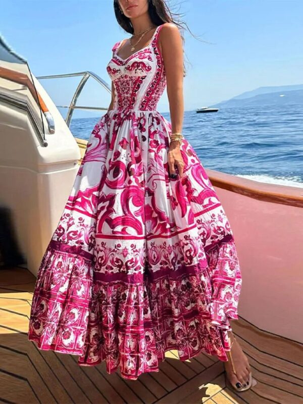 Floral A Line Holiday Dress Women Fsahion High Waist Puff Hem Maxi Vestidos 2023 Fashion Banquet Prom Formal Dresses Lady - Image 4