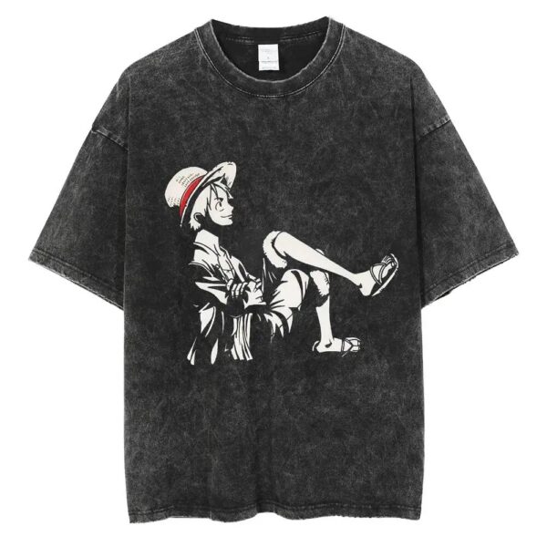 Men Washed T Shirt Streetwear Anime ONE PIECE Graphic Print T-Shirt Unisex Vintage Anime Tops Cotton Summer Short Sleeve Tshirt - Image 35
