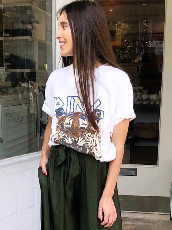 Tiger Graphic T-Shirts for Women 2023 Casual Letter Printed Vintage Tee Shirt Female Fashion Tees Tops Shirts Summer Clothes - Image 3