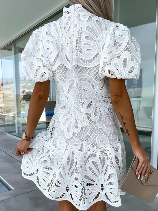 White Lace Dress Women Summer Sexy Hollow Out Embroidered Mini Dresses Female Vintage Elegant Fashion Puff Sleeve Short Dresses - Image 6