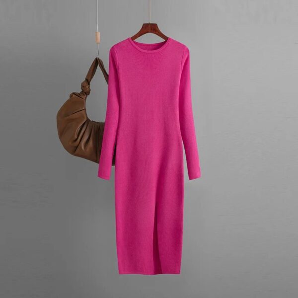 WAYOFLOVE Autumn Winter Knitted Elegant Pretty Women's Dress Long Sleeve O-neck Wrap Vestidos Slim Package Hip Dresses With Slit - Image 10