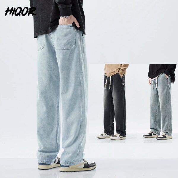 HIQOR 2023 New Jeans for Men Autumn Straight Baggy Pants Cotton Black Wide Leg Jeans Vintage Y2k Jean Men's Trousers Streetwear