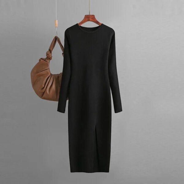 WAYOFLOVE Autumn Winter Knitted Elegant Pretty Women's Dress Long Sleeve O-neck Wrap Vestidos Slim Package Hip Dresses With Slit - Image 8