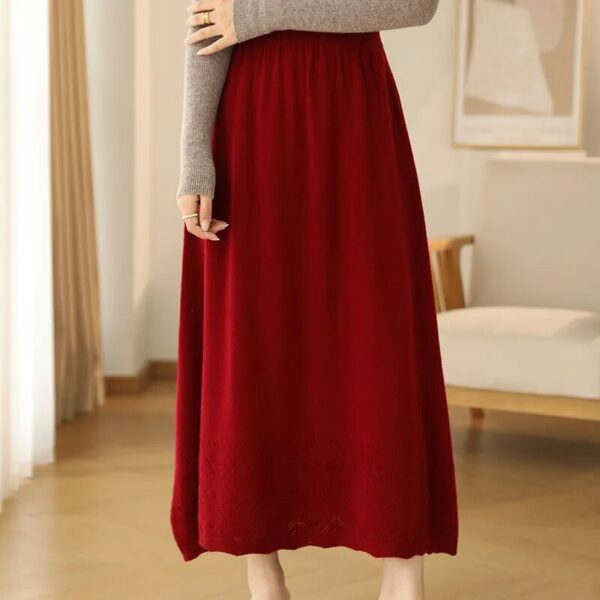 LHZSYY 100% Pure Wool Skirt Ladies Autumn Winter Loose Long High Waisted A-Line Cashmere Skirts Knitted Versatile Bag Hip Skirts - Image 8