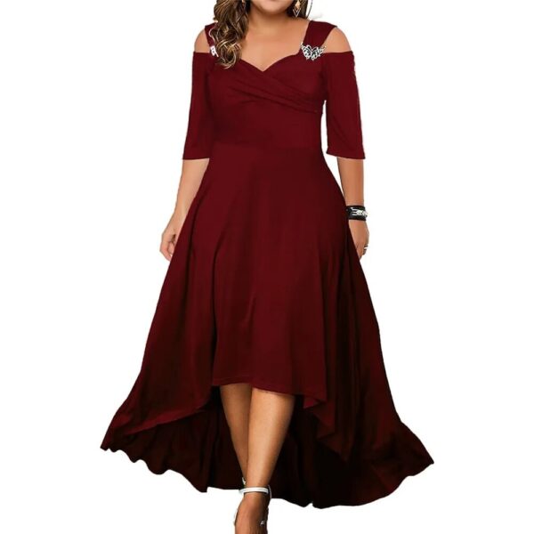 L-5XL Summer Fashion Elegant Long Dress Plus Size Women Clothing Solid Halter Short Sleeve Irregular Casual Dress Dropshipping - Image 11