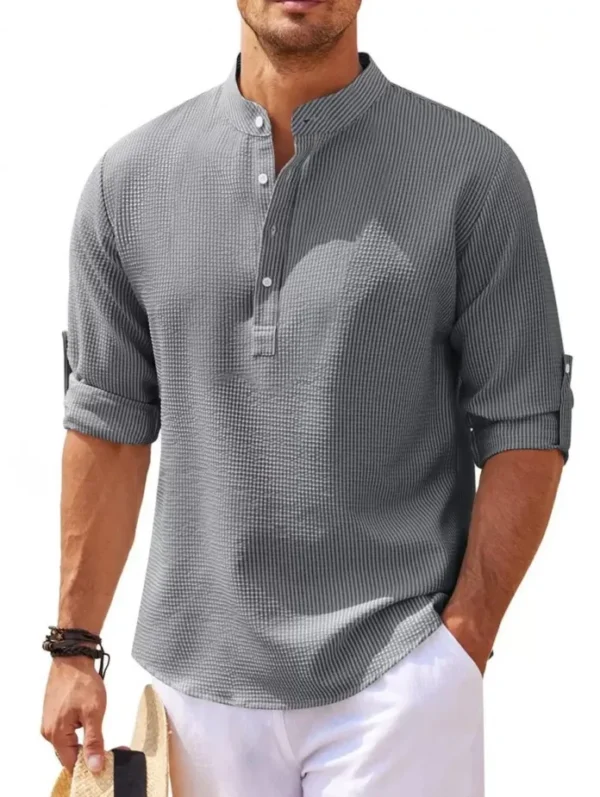 Cotton Linen Hot Sale Men's Long-Sleeved Shirts Spring Autumn Solid Color Stand-Up Collar Casual Beach Style Plus Size S-5XL - Image 4