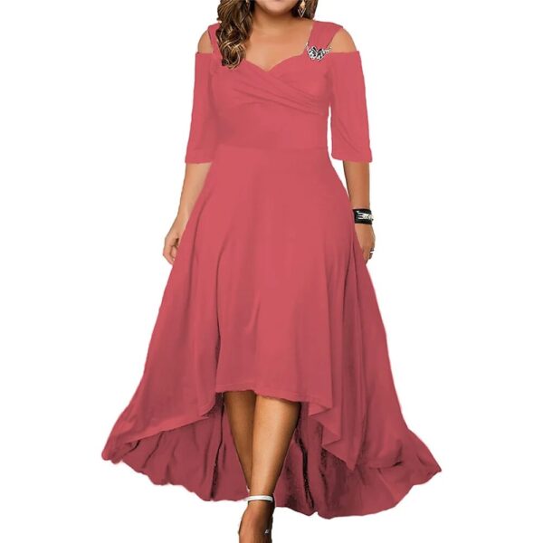 L-5XL Summer Fashion Elegant Long Dress Plus Size Women Clothing Solid Halter Short Sleeve Irregular Casual Dress Dropshipping - Image 10