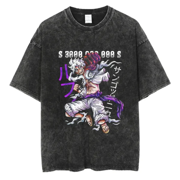 Men Washed T Shirt Streetwear Anime ONE PIECE Graphic Print T-Shirt Unisex Vintage Anime Tops Cotton Summer Short Sleeve Tshirt - Image 8