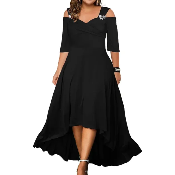 L-5XL Summer Fashion Elegant Long Dress Plus Size Women Clothing Solid Halter Short Sleeve Irregular Casual Dress Dropshipping - Image 7