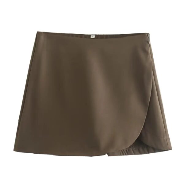 KONDALA Women Fashion 2023 Casual Mini Asymmetrical Skirts Shorts High Waist Back Pockets Wide Leg Skirts Zipper Female Shorts - Image 11
