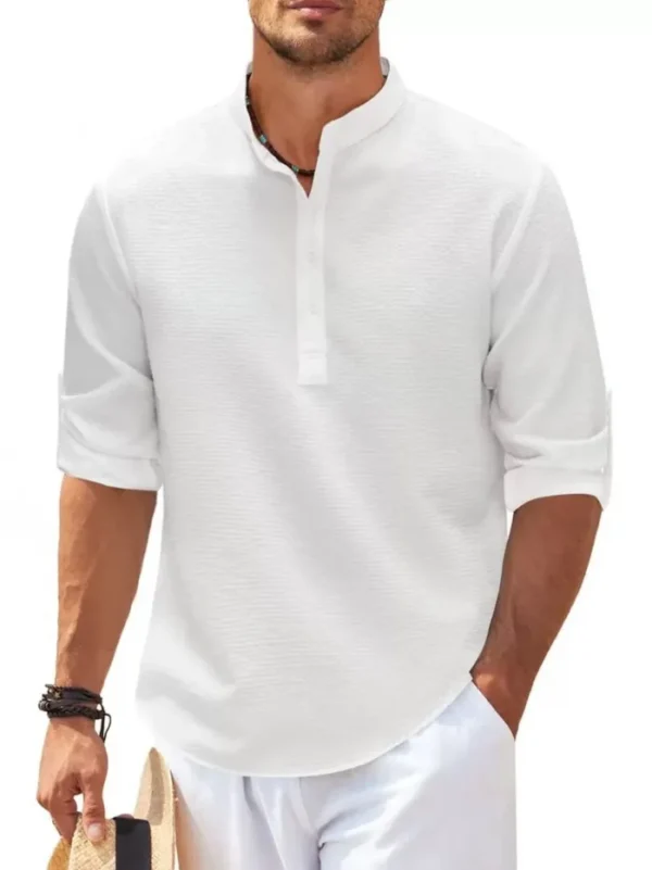 Cotton Linen Hot Sale Men's Long-Sleeved Shirts Spring Autumn Solid Color Stand-Up Collar Casual Beach Style Plus Size S-5XL - Image 5