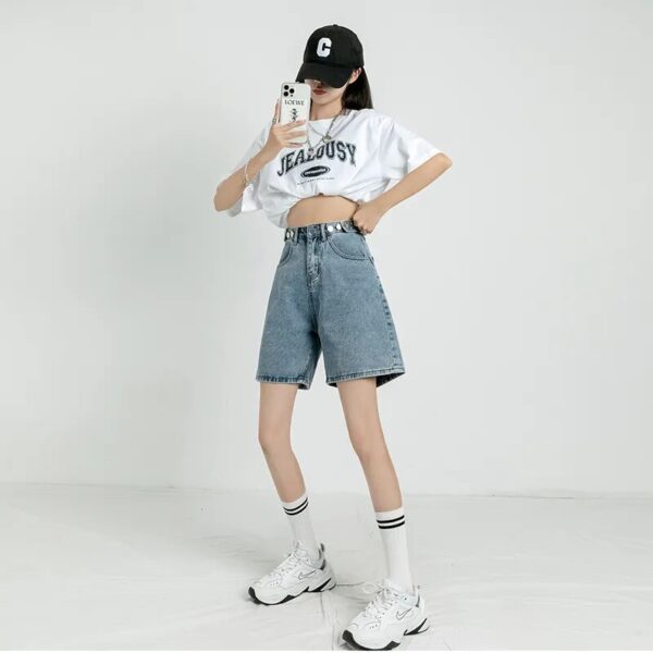 ZOENOVA Belted Shorts Jeans Women Baggy Y2K Fashion Straight Vintage Streetwear Denim 2022 Summer Loose Femme Denim Short Pants - Image 3