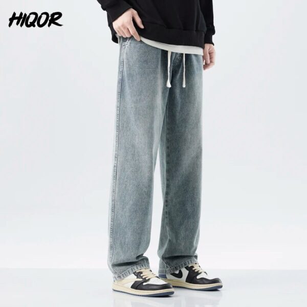 HIQOR 2023 New Jeans for Men Autumn Straight Baggy Pants Cotton Black Wide Leg Jeans Vintage Y2k Jean Men's Trousers Streetwear - Image 3