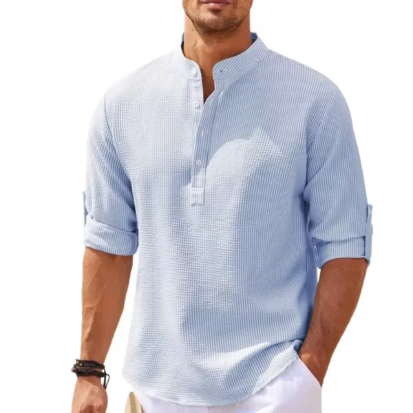 Cotton Linen Hot Sale Men's Long-Sleeved Shirts Spring Autumn Solid Color Stand-Up Collar Casual Beach Style Plus Size S-5XL - Image 2
