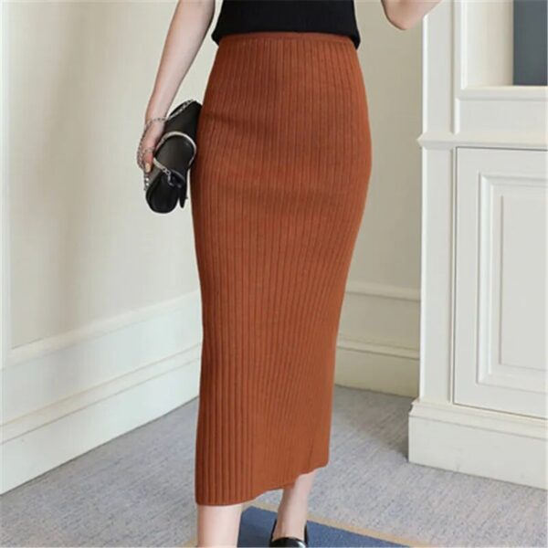 Woolen Skirts for Women Long Faldas Largas Knitted Saias Midi Slim Office Autumn Winter Jupe Femme Pencil Skirt Black Ropa Mujer - Image 9