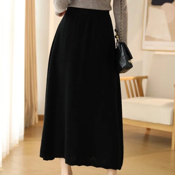 LHZSYY 100% Pure Wool Skirt Ladies Autumn Winter Loose Long High Waisted A-Line Cashmere Skirts Knitted Versatile Bag Hip Skirts - Image 7