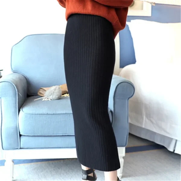 Woolen Skirts for Women Long Faldas Largas Knitted Saias Midi Slim Office Autumn Winter Jupe Femme Pencil Skirt Black Ropa Mujer - Image 8