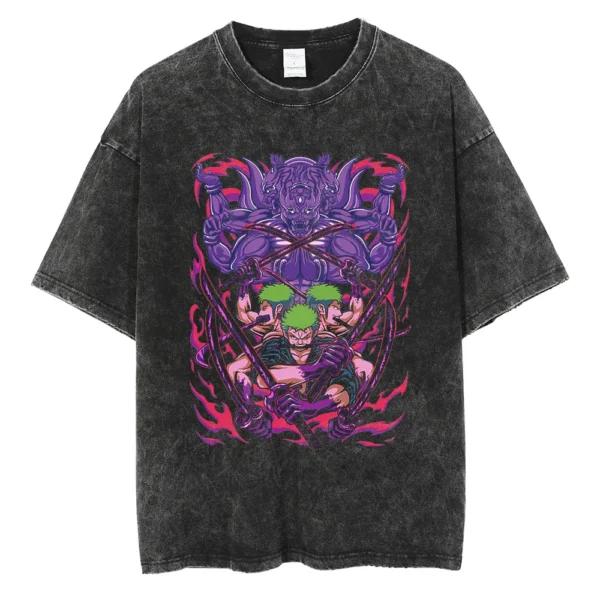 Men Washed T Shirt Streetwear Anime ONE PIECE Graphic Print T-Shirt Unisex Vintage Anime Tops Cotton Summer Short Sleeve Tshirt - Image 7