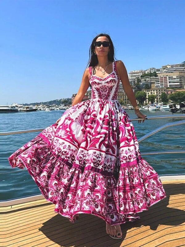 Floral A Line Holiday Dress Women Fsahion High Waist Puff Hem Maxi Vestidos 2023 Fashion Banquet Prom Formal Dresses Lady - Image 2