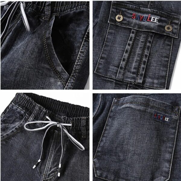 Cargo Jeans Men Elastic Plus Size 48 46 44 42 High Waist Trousers Straight Work Pants Casual Stretched Black Denim Streetwear - Image 5