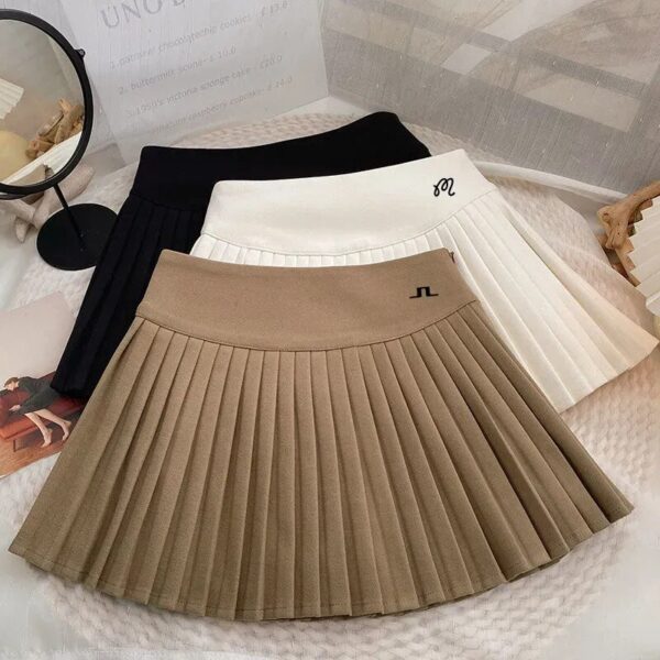 Women's High Waist Pleated Golf Skirt, Safety Pants, Sports Pockets, Line A Skirt for Ladies, Elastic, High Quality, Summer