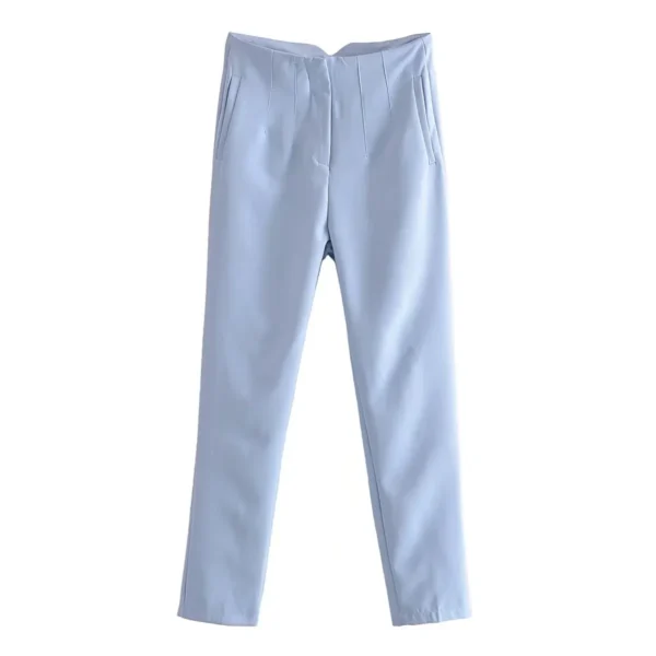 KONDALA Women Light Blue Chic Fashion Office Wear Straight Pants Vintage High Waist Zipper Fly Female Trousers Fashion 2023 - Image 10
