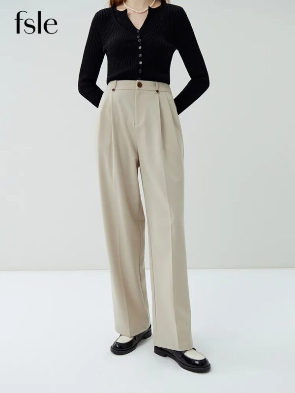 FSLE Fashionable City Straight Suit Pants for Female Autumn 2023 New Casual Commuter Style All-match Full-length Pants Women