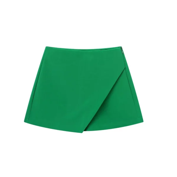 KONDALA Women Fashion 2023 Casual Mini Asymmetrical Skirts Shorts High Waist Back Pockets Wide Leg Skirts Zipper Female Shorts - Image 24