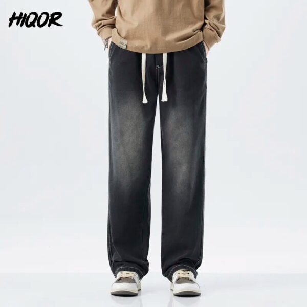 HIQOR 2023 New Jeans for Men Autumn Straight Baggy Pants Cotton Black Wide Leg Jeans Vintage Y2k Jean Men's Trousers Streetwear - Image 2