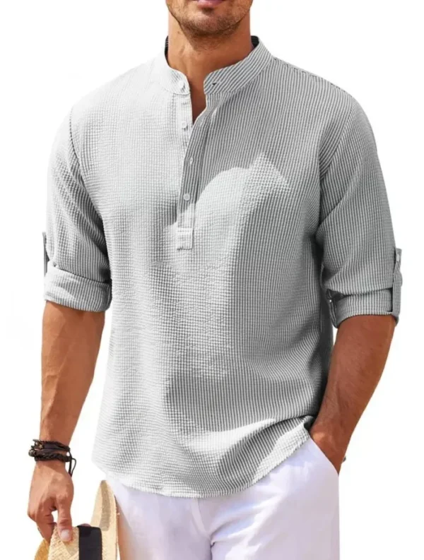 Cotton Linen Hot Sale Men's Long-Sleeved Shirts Spring Autumn Solid Color Stand-Up Collar Casual Beach Style Plus Size S-5XL - Image 7