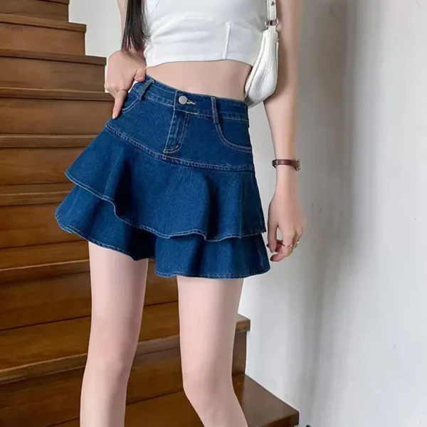 Vintage Denim Mini Skirts Women Summer Sexy Solid Colour Ball Gown Skirts Jeans Female Casual Pocket Slim A-line Mini Skirts - Image 5