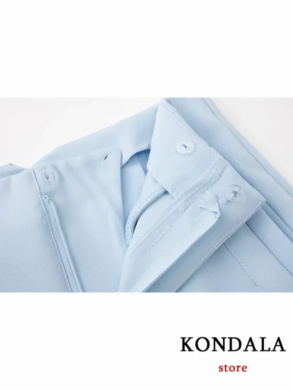 KONDALA Women Light Blue Chic Fashion Office Wear Straight Pants Vintage High Waist Zipper Fly Female Trousers Fashion 2023 - Image 5