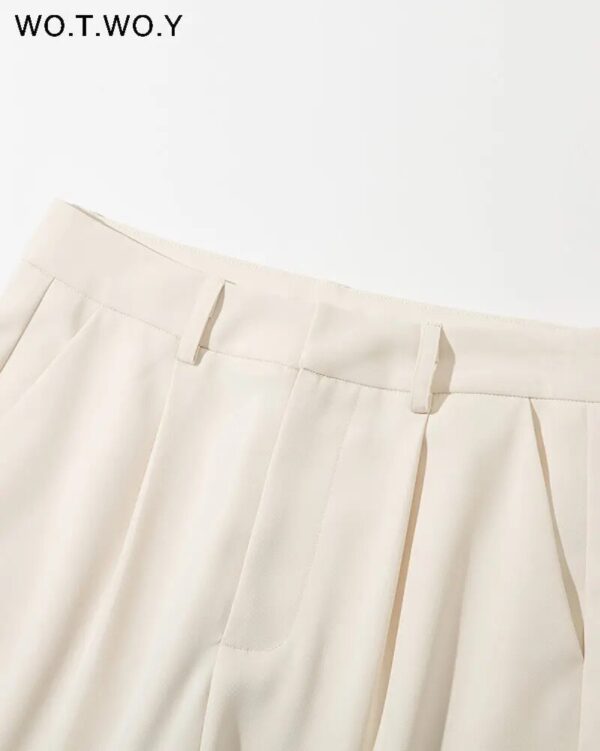WOTWOY Spring Summer Casual Loose High Waist Pants Women 2023 Office Lady Full Length Trousers Female Wide Leg Pants Black White - Image 5