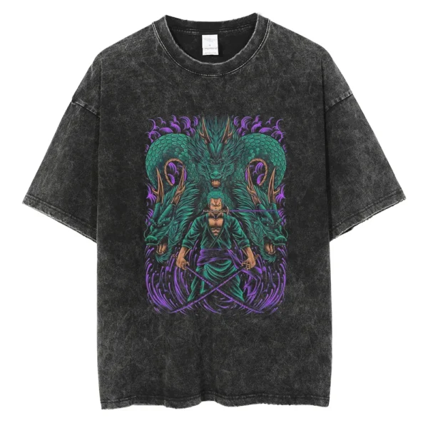 Men Washed T Shirt Streetwear Anime ONE PIECE Graphic Print T-Shirt Unisex Vintage Anime Tops Cotton Summer Short Sleeve Tshirt