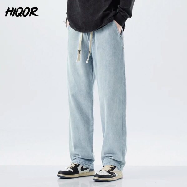 HIQOR 2023 New Jeans for Men Autumn Straight Baggy Pants Cotton Black Wide Leg Jeans Vintage Y2k Jean Men's Trousers Streetwear - Image 4