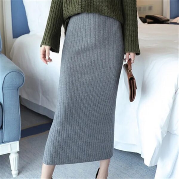 Woolen Skirts for Women Long Faldas Largas Knitted Saias Midi Slim Office Autumn Winter Jupe Femme Pencil Skirt Black Ropa Mujer - Image 7