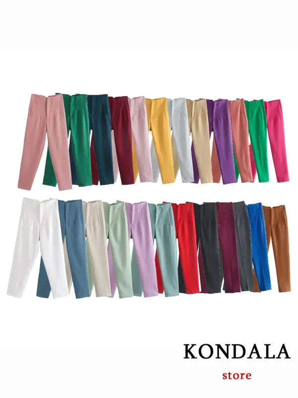 KONDALA Women Light Blue Chic Fashion Office Wear Straight Pants Vintage High Waist Zipper Fly Female Trousers Fashion 2023 - Image 4