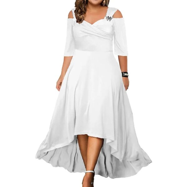 L-5XL Summer Fashion Elegant Long Dress Plus Size Women Clothing Solid Halter Short Sleeve Irregular Casual Dress Dropshipping - Image 12