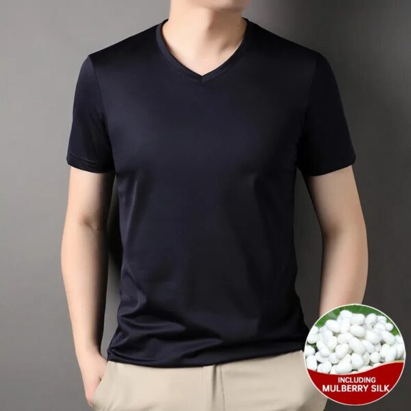 Top Grade 1.7% Mulberry Silk New Summer Brand Tops V Neck t Shirts For Men 2023 Short Sleeve Casual Fashion Mens Clothing - Image 15