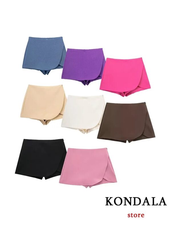 KONDALA Women Fashion 2023 Casual Mini Asymmetrical Skirts Shorts High Waist Back Pockets Wide Leg Skirts Zipper Female Shorts - Image 5