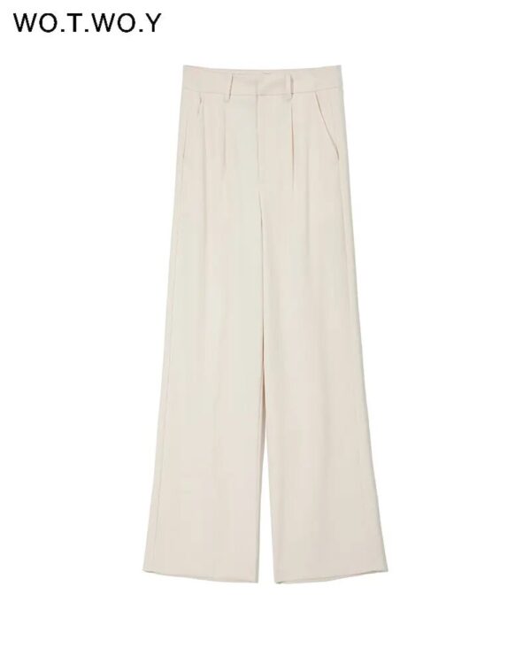 WOTWOY Spring Summer Casual Loose High Waist Pants Women 2023 Office Lady Full Length Trousers Female Wide Leg Pants Black White - Image 4