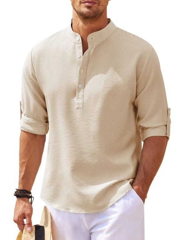 Cotton Linen Hot Sale Men's Long-Sleeved Shirts Spring Autumn Solid Color Stand-Up Collar Casual Beach Style Plus Size S-5XL - Image 3