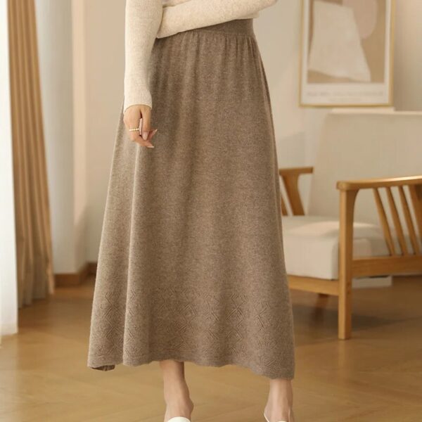 LHZSYY 100% Pure Wool Skirt Ladies Autumn Winter Loose Long High Waisted A-Line Cashmere Skirts Knitted Versatile Bag Hip Skirts - Image 10
