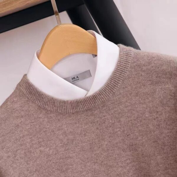 Zocept 100% Merino Wool Sweater Men's Round Neck Thickened Tops Autumn Winter New Soft Warm Casual Solid Color Knitted Pullover - Image 3