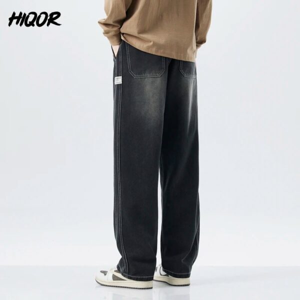 HIQOR 2023 New Jeans for Men Autumn Straight Baggy Pants Cotton Black Wide Leg Jeans Vintage Y2k Jean Men's Trousers Streetwear - Image 5